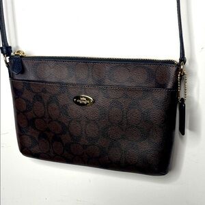 Coach Crossbody Bag Leather Gold Hardware EUC large exterior pocket brown black